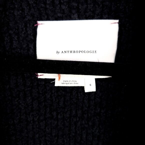 by Anthropologie Womens Cardigan Small Denise Black Waffle Knit Open Sweater - Picture 6 of 12